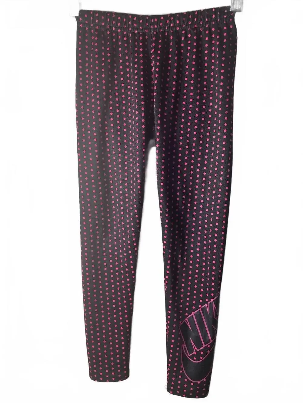 Nike Black Pink Polka Dot Leggings Girls Size 6X 6-7 Years Athletic Pants Logo